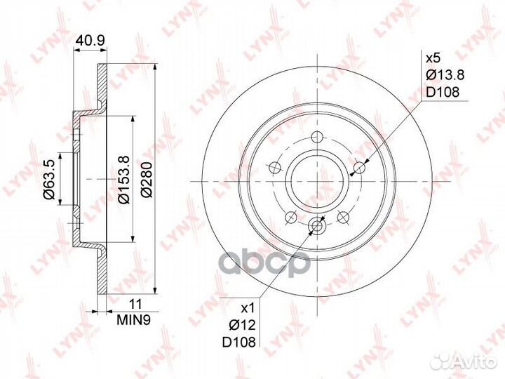Диск тормозной зад BN1021 lynxauto