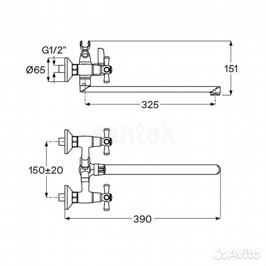 Смеситель Santek Рокс длинный излив, с ручным душе