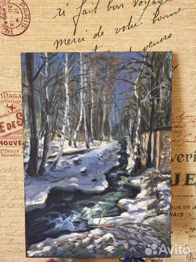 Картина маслом на холсте Весенний ручей