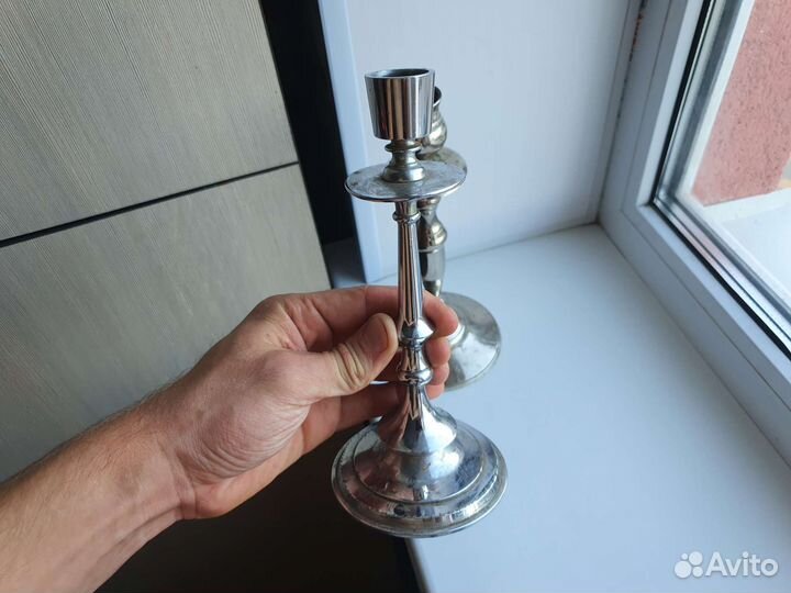 Подсвечник латунный никелированный