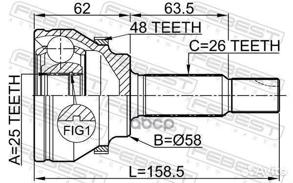 Шрус наружный 25X58X26 0110AZT250A48 Febest