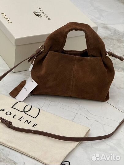 Сумка с ручкой Polene натуральная замша шоколад