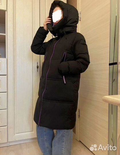 Пальто женское зимнее с капюшоном 46