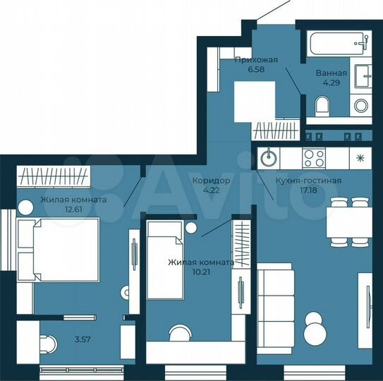 2-к. квартира, 58,7 м², 8/25 эт.