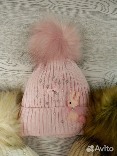 Зимние шапки для девочек р.48-50 (5 цв.)