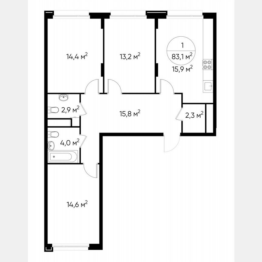 3-к. квартира, 83,1 м², 8/17 эт.