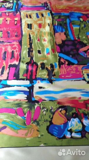 Платок шелковый, акварель, новый, и шейный- 2 шт