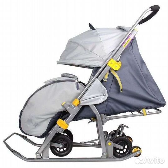 Санки-коляска Ника детям 7 с колёсами, цвет серый