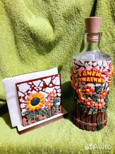 Бутылка декупаж и салфетница