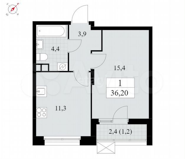 1-к. квартира, 36,2 м², 8/17 эт.