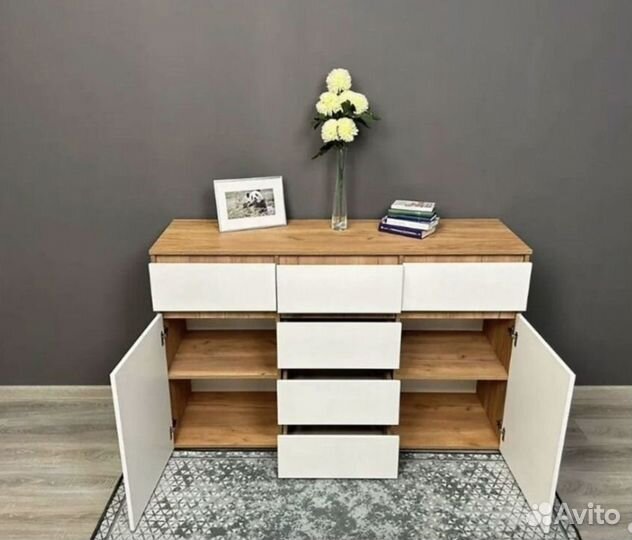 Комод 6 ящиков Хелен км 05 белый/дуб крафт золото