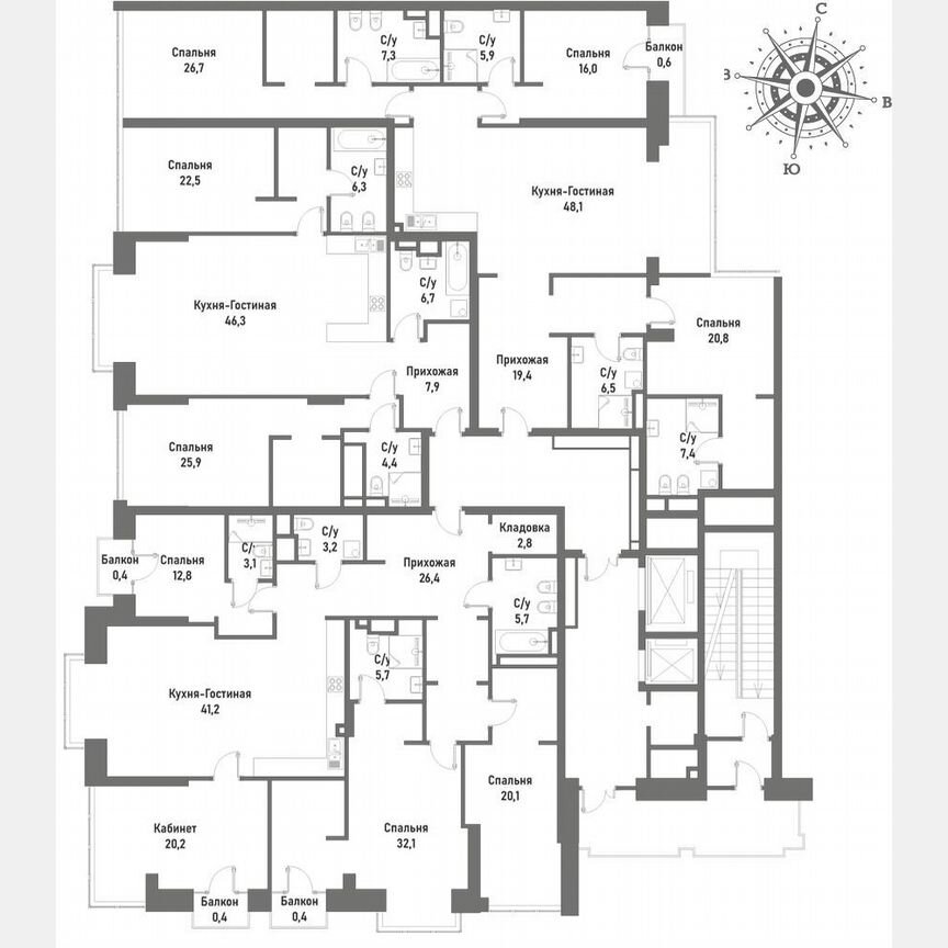 3-к. квартира, 158,7 м², 6/15 эт.