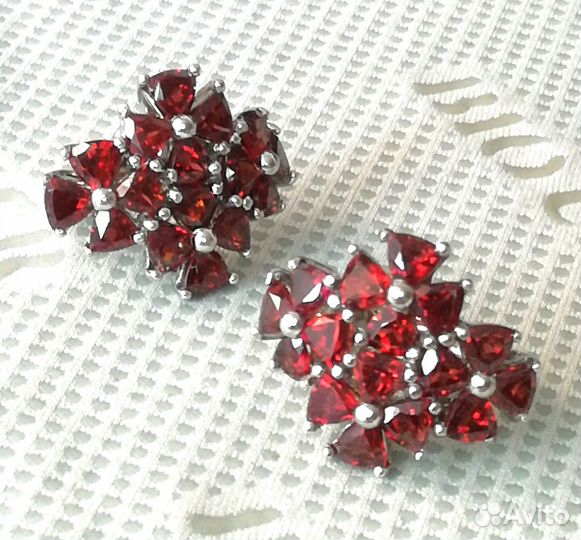 Серьги серебро гранат С405