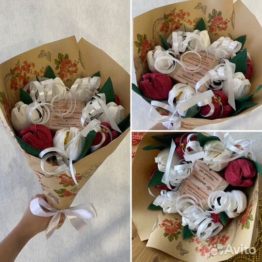 Тюльпаны с чаем, кофе, конфетами - букет в подарок