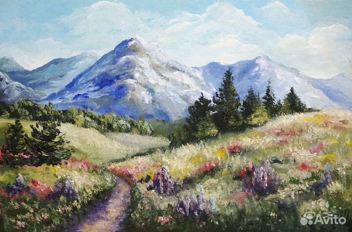 Картина маслом горный пейзаж 