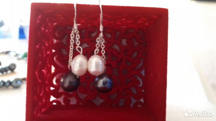 Серебро серьги Бусы и др. с нат.камнями и жемчугом