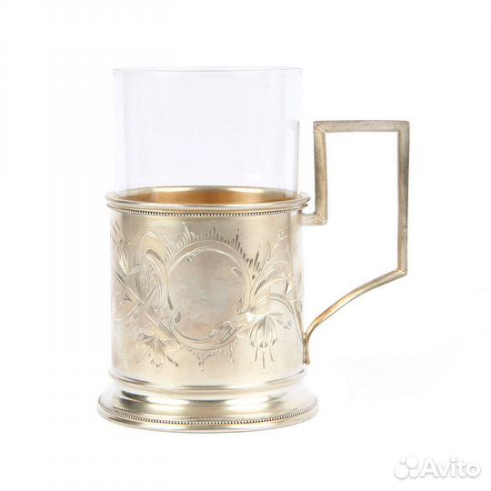 Серебряный подстаканник с медальоном 84 проба