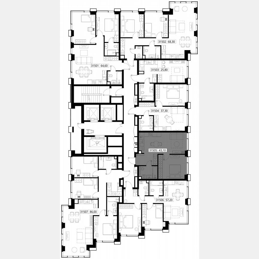 1-к. квартира, 43,1 м², 15/28 эт.