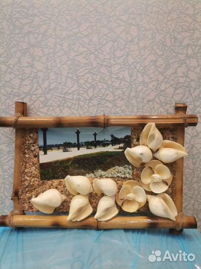 Фоторамка из бамбука, морского песка, ракушек