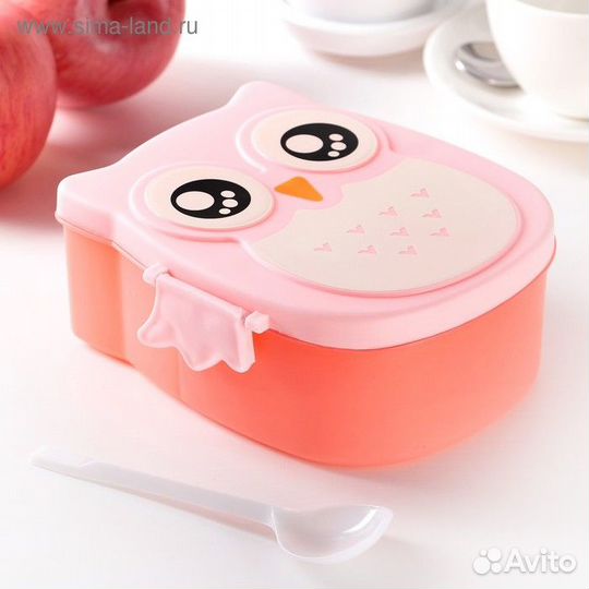 Ланч-бокс пластиковый с ложкой«Совушка», 2 отделен