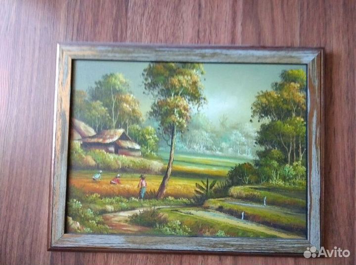 Картина масло 43*33 см две шутки Индонезия