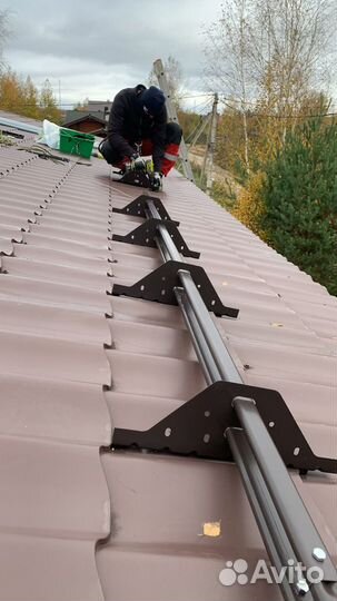 Монтаж снегозадержателей, водосточной системы