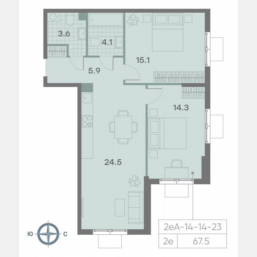 2-к. квартира, 67,5 м², 11/23 эт.