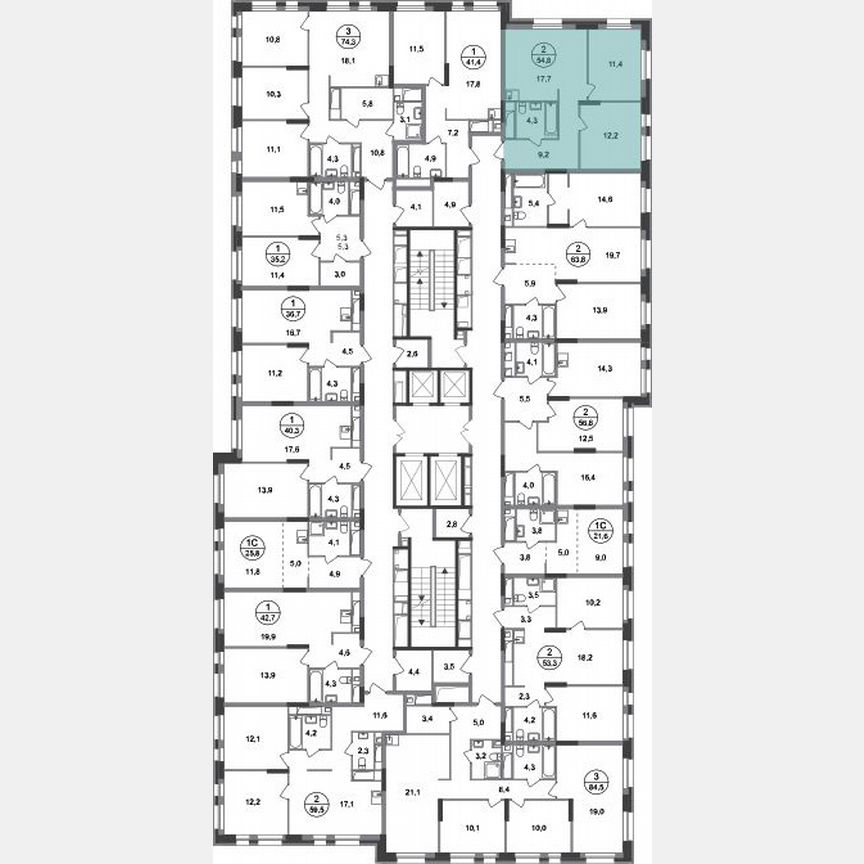 2-к. квартира, 54,8 м², 7/20 эт.