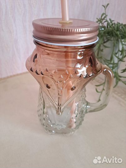 Кружка стеклянная modi с трубочкой и крышкой новая