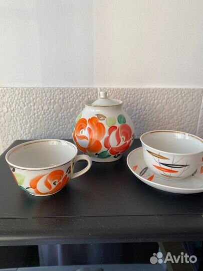 Чайная пара песочное Красные розы Первомайский з-д