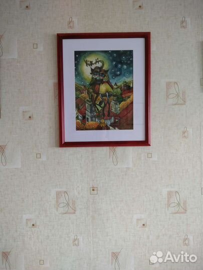 Картина акварелью котики. Размер 40х50. В раме