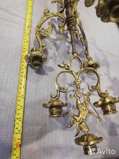 Старинный подсвечник канделябр бронзовый