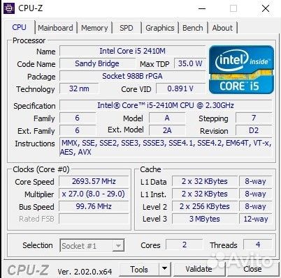 Процессор Intel Core i5 2410m (SR04B) для ноутбука