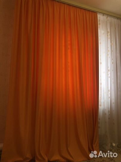 Штора велюровая оранжевая