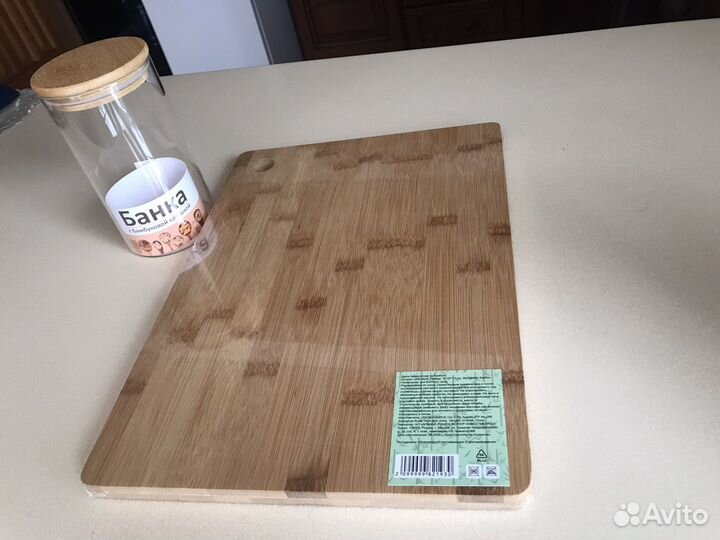 Разделочная доска бамбук. Банка стекло/ бамбук
