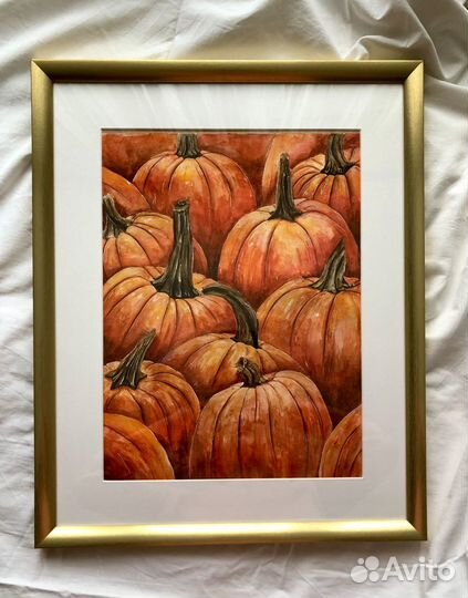 Интерьерная картина акварелью Тыквы