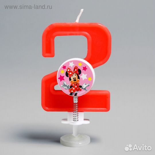 Свеча в торт цифра Дисней «2», Минни Маус
