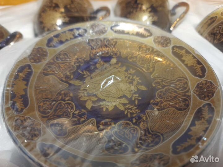 Кофейный набор, золото 24 кар., кобальт, Чехия, MZ