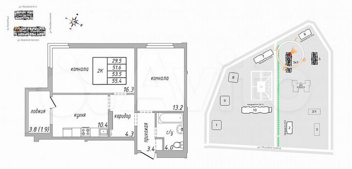 2-к. квартира, 55,4 м², 7/17 эт.