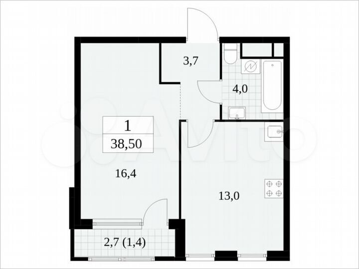 1-к. квартира, 38,5 м², 12/30 эт.