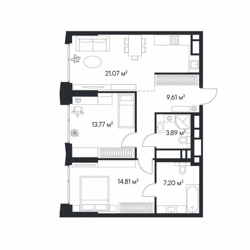 2-к. квартира, 69,5 м², 21/28 эт.