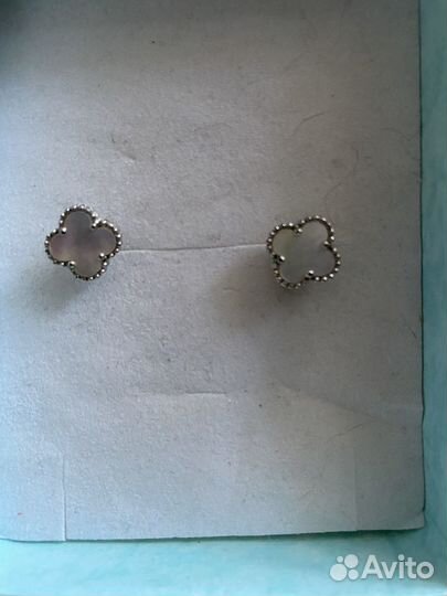 Серьги клевер перламутр сталь