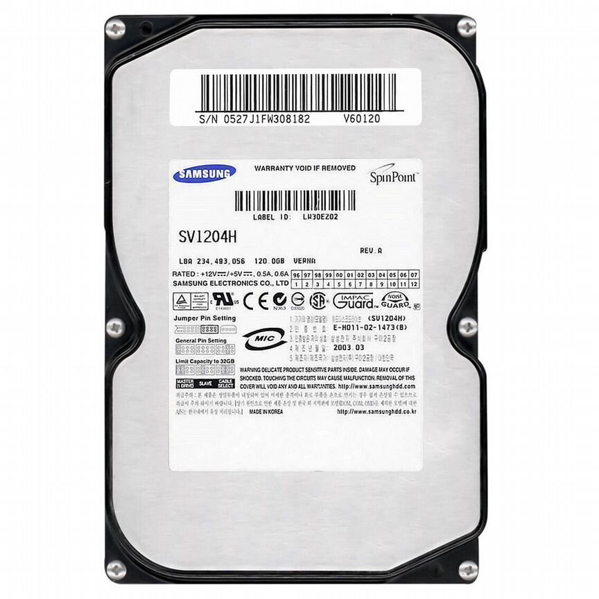 [SV1204H] Жесткий Диск Samsung 120gb Ide 3,5" Sv1204h