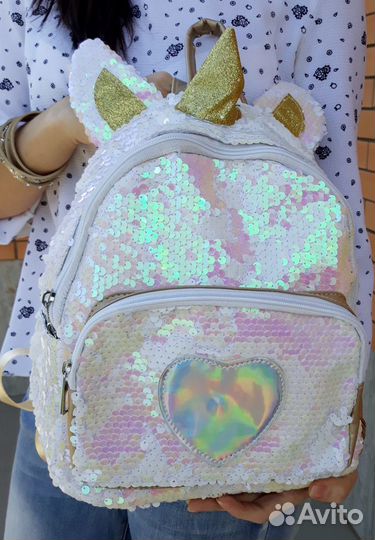 Рюкзак из пайеток Золотой Единорог