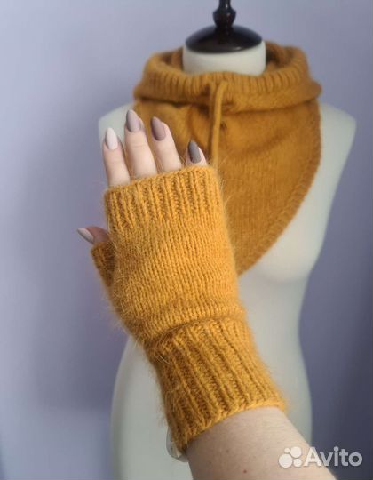 Капор + митенки из пуха норки