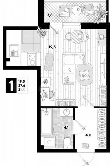 Квартира-студия, 31,4 м², 2/16 эт.