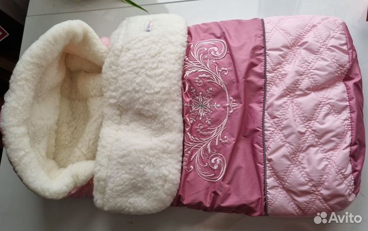 Зимний конверт в коляску на выписку для девочки 0+
