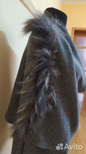 Шарф палантин накидка 80 шерсть чернобурка Италия