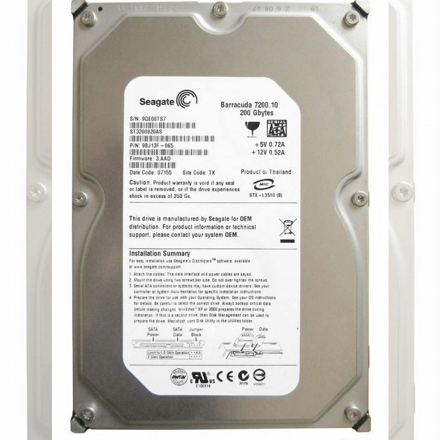 [ST3200820AS] Жесткий Диск Seagate 200gb Sata2 3.5" St3200820as