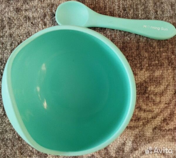 Тарелка с ложкой детская силикон